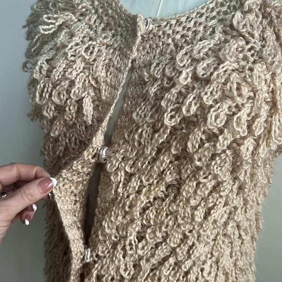 American Rag Women’s Shaggy Wool Blend Short Sleeve Boho Crop Cardigan Tan XS - Picture 5 of 9